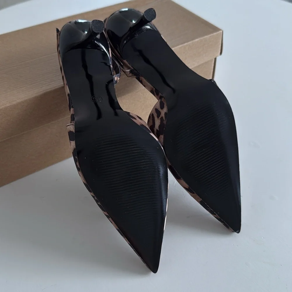 Womens Pointed Toe Pumps Slingback Bow Stiletto Heels Closed Toe Heeled Sandals - Picture 7 of 8